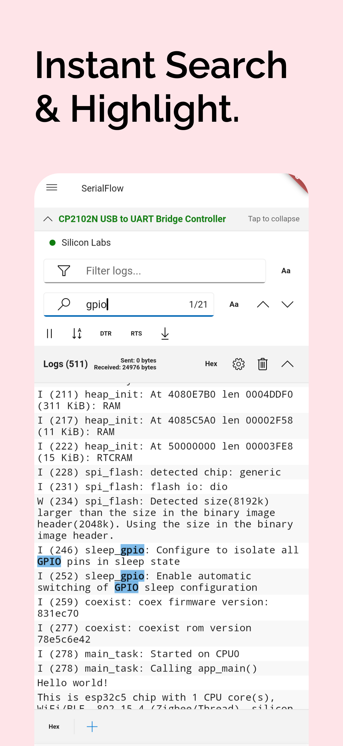 SerialFlow Terminal log view